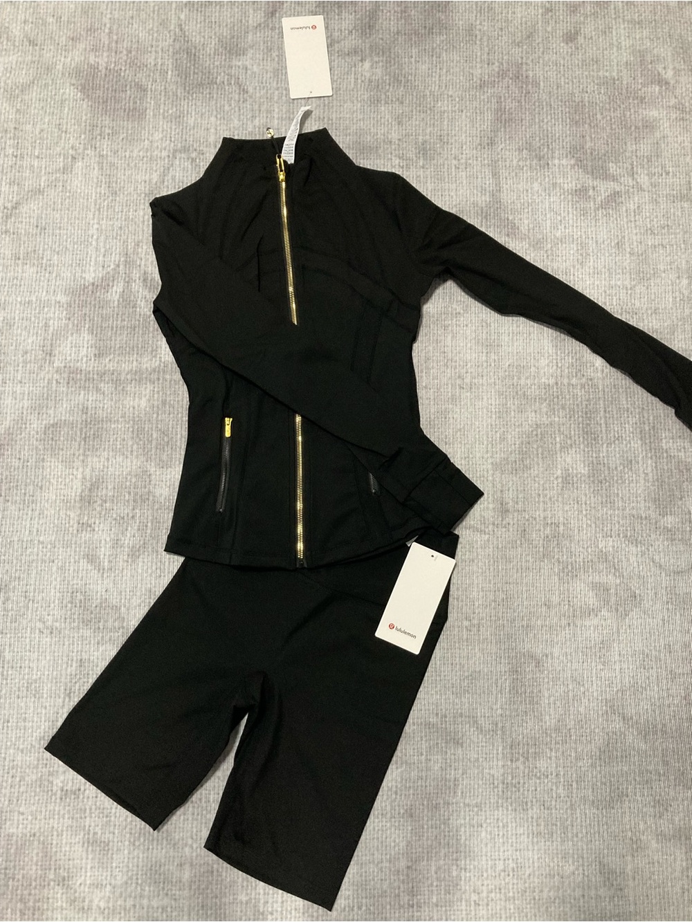 lululemon athletica Black Zip Jacket with Black Bike Shorts